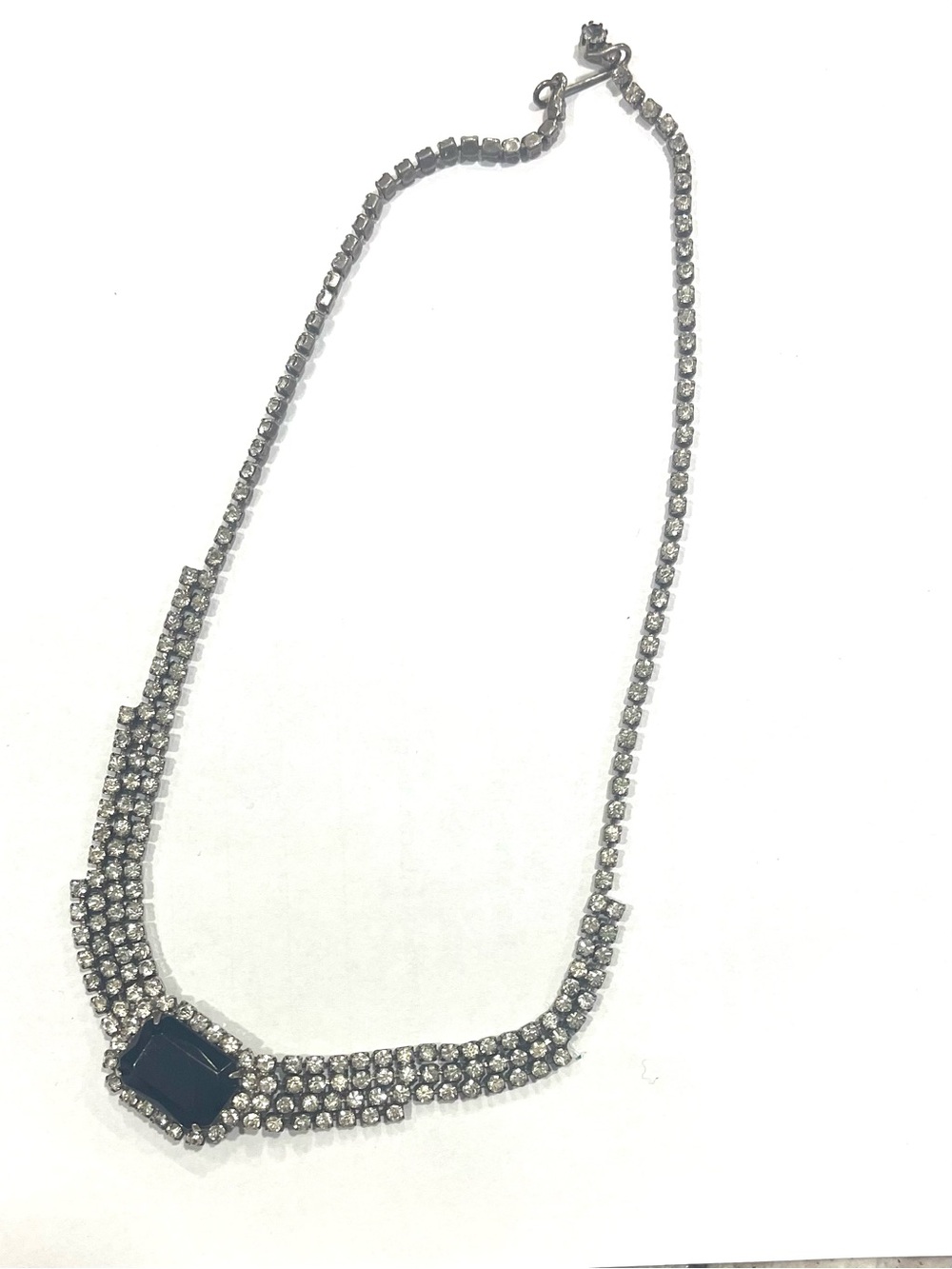 Silver-Tone Black Stone Crystal Necklace - Women's Jewelry